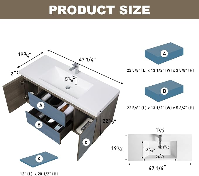 Floating Vanity Bathroom, 48 Inch Bathroom Vanity - Image 2