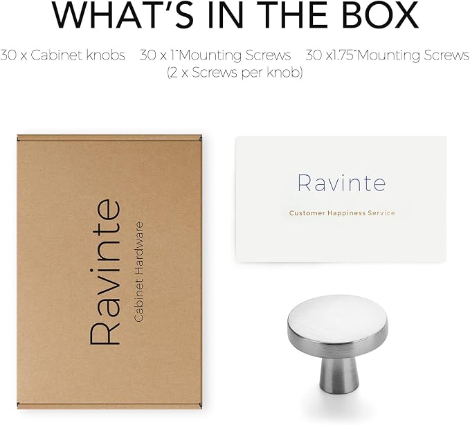 Ravinte 30 Pack Drawer Pulls 1-1/4 Inch Kitchen Cabinet Knobs Brushed Nickel - Image 7