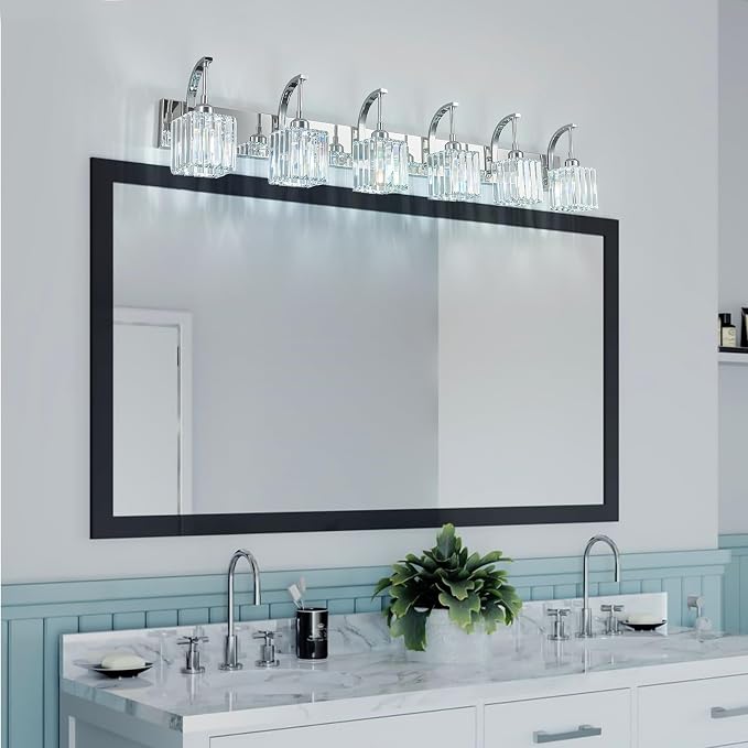 Crystal Vanity Lights 6-Light Chrome Bathroom Vanity Lights Modern Crystal - Image 6