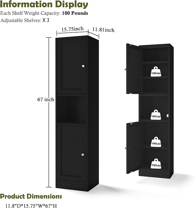COFaR 67" Tall Metal Bathroom Storage Cabinet, 6-Tier Freestanding Linen Tower - Image 3