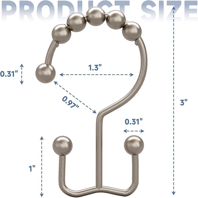 Titanker Shower Curtain Hooks Rings, Rust Resistant Metal Double Glide Shower - Image 4