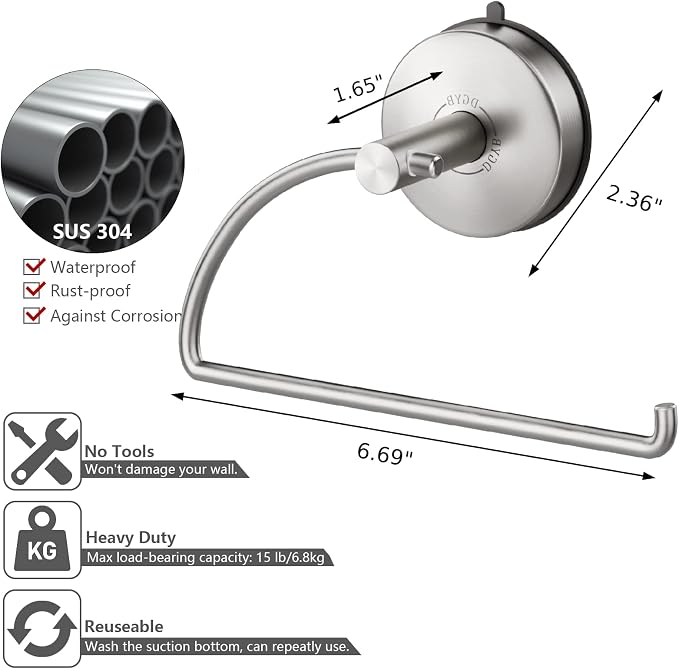 DGYB Suction Cup Hand Towel Ring Brushed Nickel Hand Towel Holder - Image 6