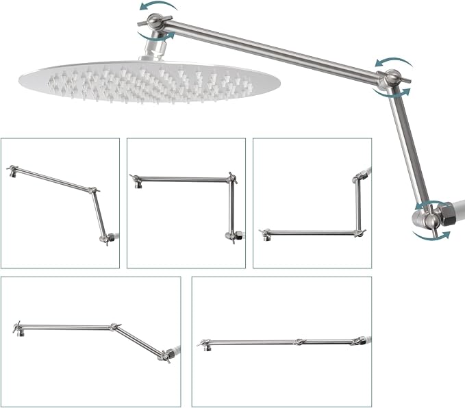 iFealClear All Metal 16" Shower Head Extension Arm, Solid Brass Shower Head by iFealClear