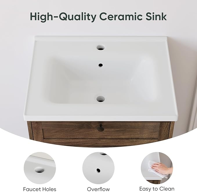 23.62" Bathroom Vanity with Ceramic Sink, Farmhouse Bathroom Vanity Cabinet - Image 4