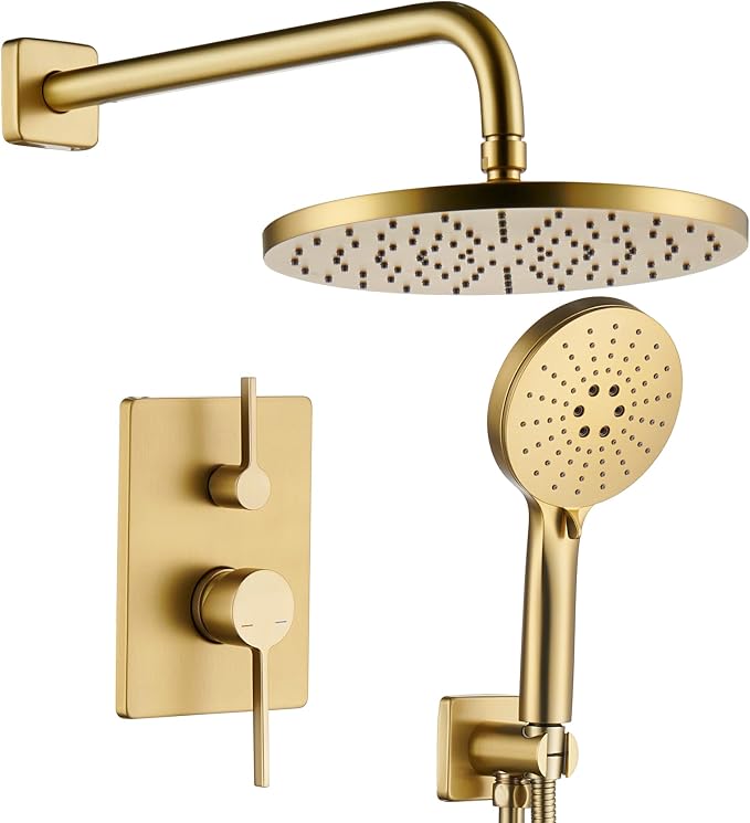 Bathroom Shower Trim Kit with 10'' High Pressure Rain Shower Head, 3-Function by AONEON