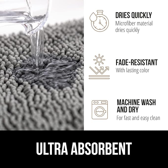 GORILLA GRIP Bath Rug Mat 60x17, Thick Soft Absorbent Chenille, Quick Dry - Image 4