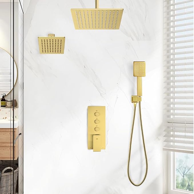 POP SANITARYWARE Shower Faucet Set Brushed Gold Bathroom Rainfall Shower System - Image 8