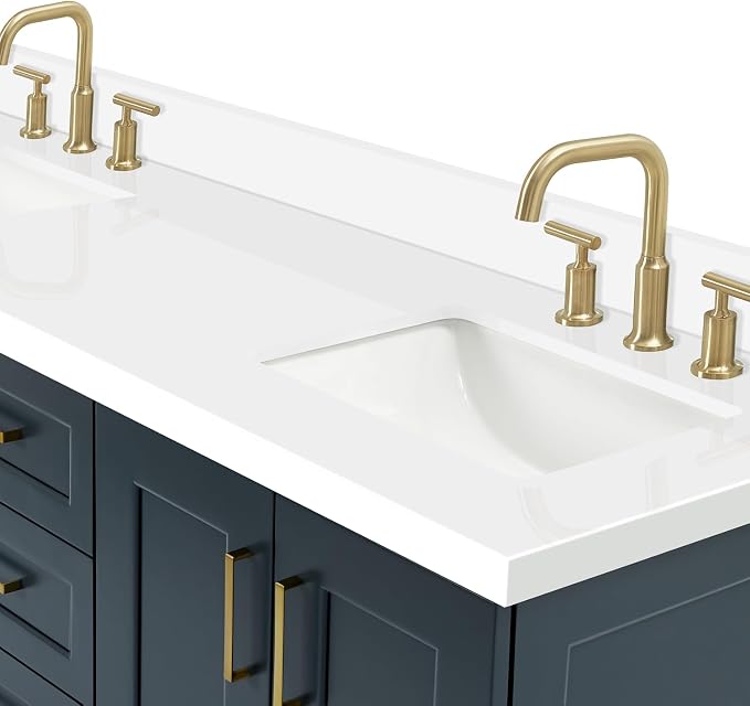 ARIEL Taylor 67" Midnight Blue Double Vanity, 1.5" Edge Pure White Quartz - Image 7