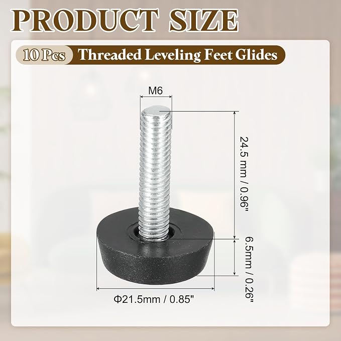 PATIKIL 10 Pcs M6 x 24.5mm Thread Adjustable Furniture Levelers, Furniture Feet - Image 2