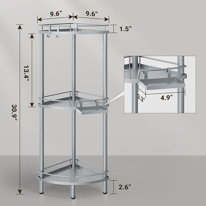 ELYKEN Corner Shower Caddy Standing, 3 Tier Rustproof Metal Shower Organizer - Image 2