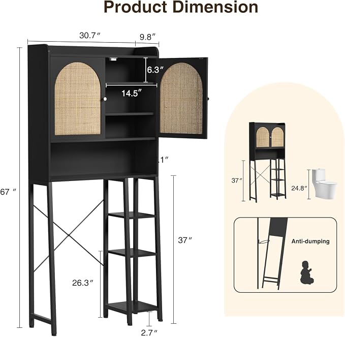 Rattan Over The Toilet Storage Cabinet - Image 2