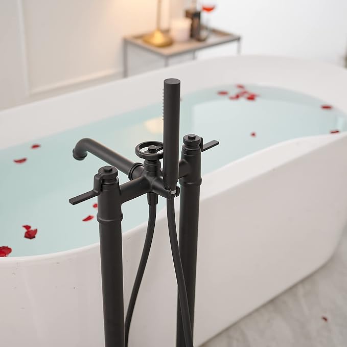Freestanding Bathtub Faucet Matte Black Floor Mount Tub Filler - Image 3