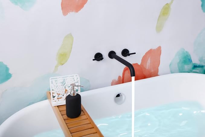 Wall Mount Tub Filler, Two Handle Bathtub Faucet, Extra Long Spout Reach - Image 3