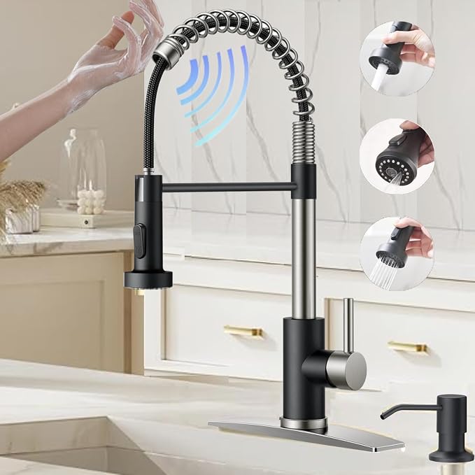 Smart Touch On Kitchen Faucet, 3 Modes Pull Down Sprayer, Sensor Activated by VIDEC