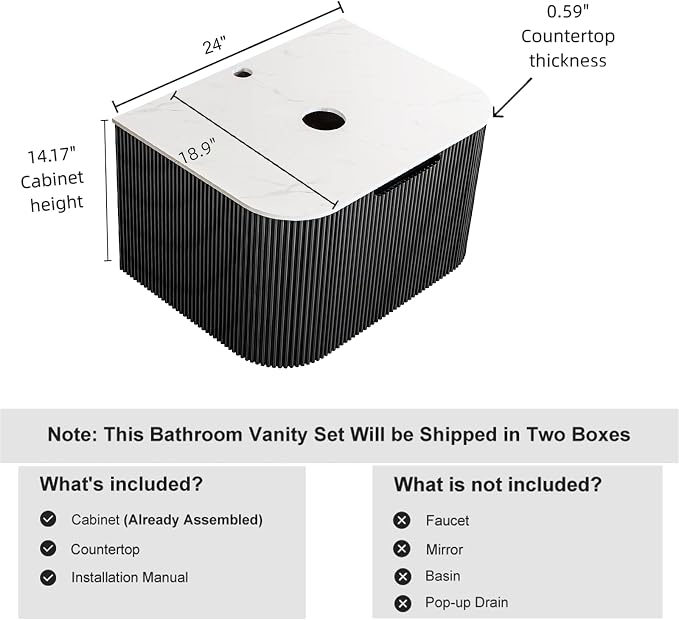 24" Floating Bathroom Vanity Without Sink, Marble Top, Solid Wood Surface and - Image 2