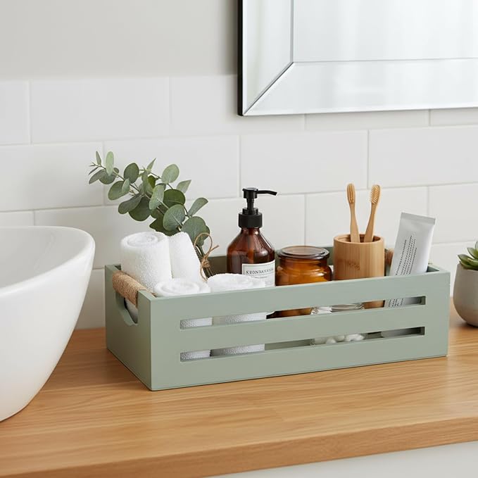 Toilet Paper Storage Box with Handles, Wooden Wicker Toilet Tank Basket - Image 5
