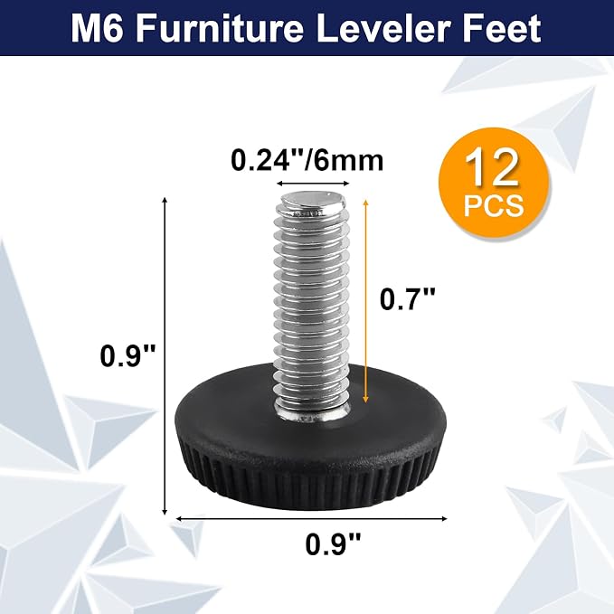 M6 Thread Levelers, Screw in Leveling Feet - Image 2