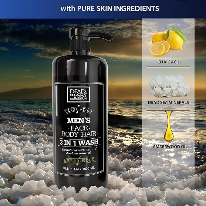 Dead Sea Collection Mens Body Wash 3 in 1 – Amber Wood Body Wash - Image 4