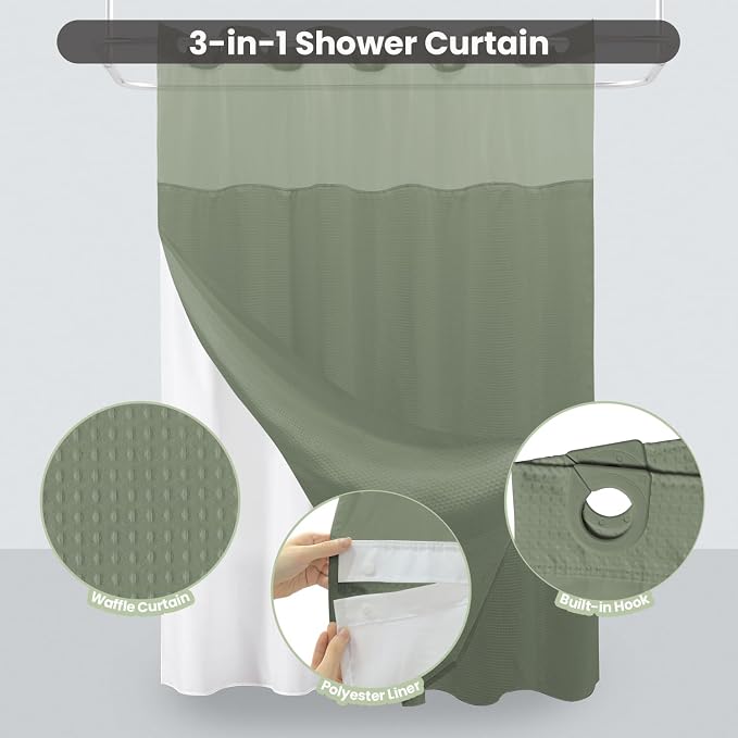 Inhousolu Long No Hook Shower Curtain - Image 2