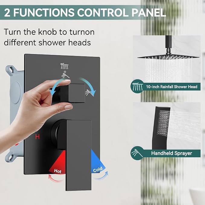 Shower Faucet Set Matte Black Shower System, Starbath 10" Rain Shower Head and - Image 3