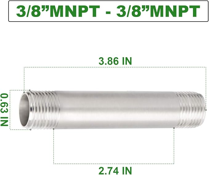 TAISHER 4PCS Stainless Steel Pipe Fittings, 3/8" NPT x 3/8" NPT Male Threaded - Image 2