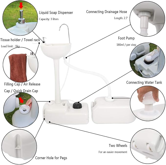 VINGLI Portable Hand Sink with 24L Recovery Tank, 5 Gal Self-contained Hand - Image 3