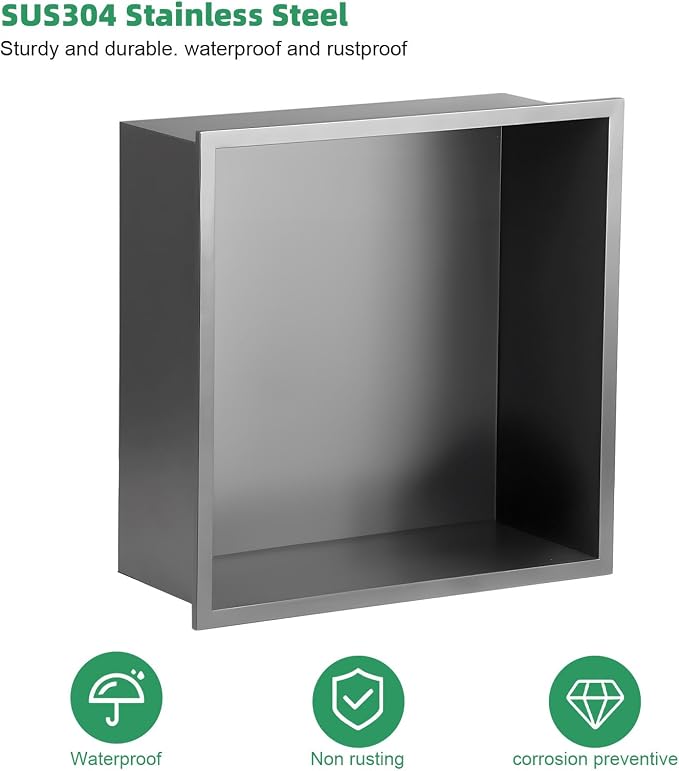 SaniteModar Shower Niche, Stainless Steel Shower Niche 12" X 12" No Tile Needed - Image 6
