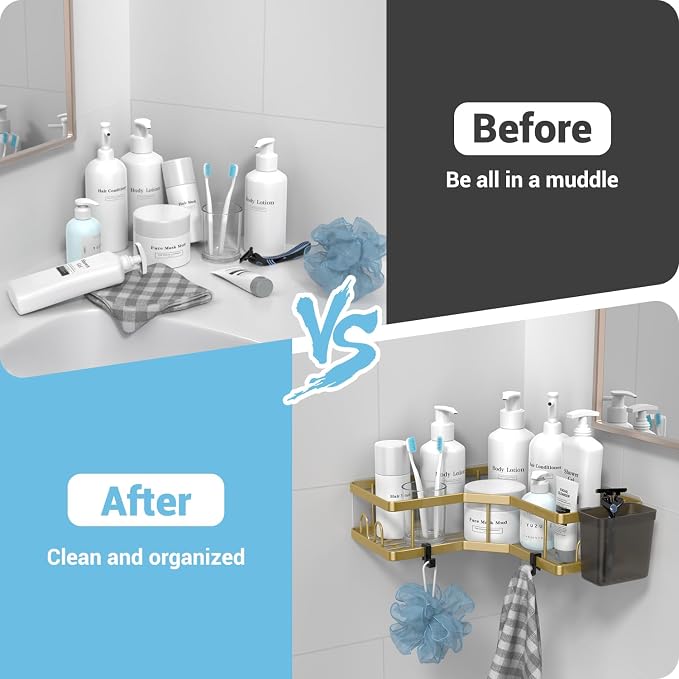 Corner Shower Caddy Organizer Shelf: 2Pack Adhesive Shower Rack, No Drilling - Image 6