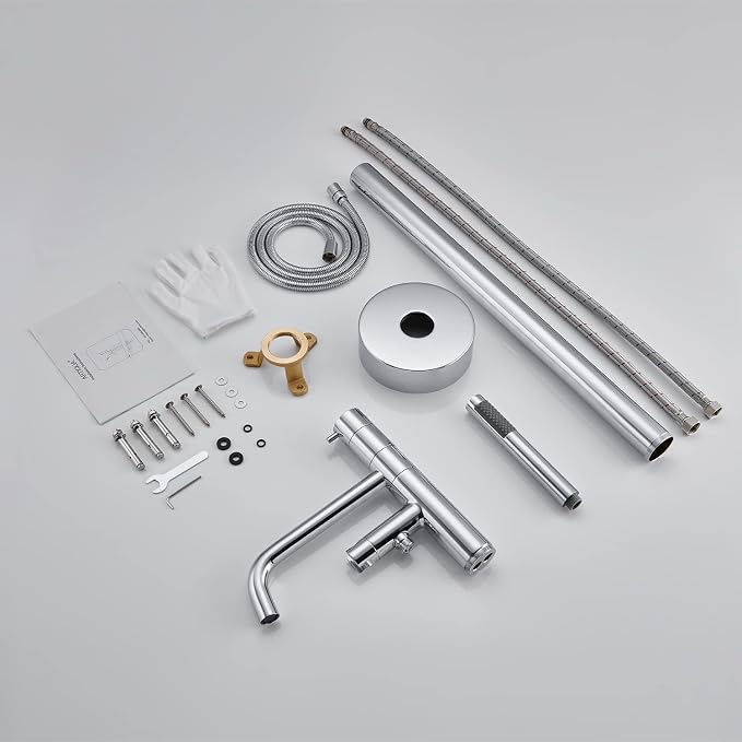 Freestanding Bathtub Faucet Floor Mount Tub Filler Chrome Brass Single Handle - Image 7