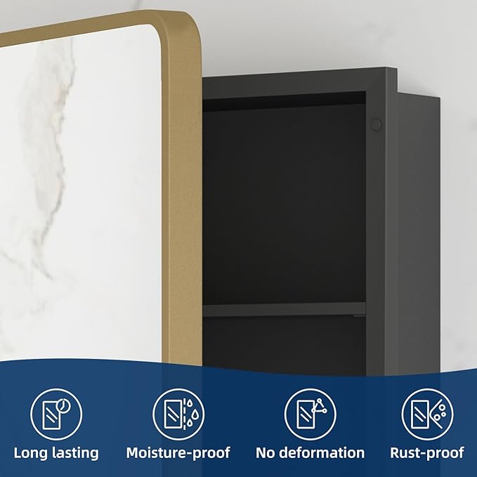 Bathroom Medicine Cabinet with Mirror 16 x 24 Inch, Brush Gold Medicine Cabinet - Image 7