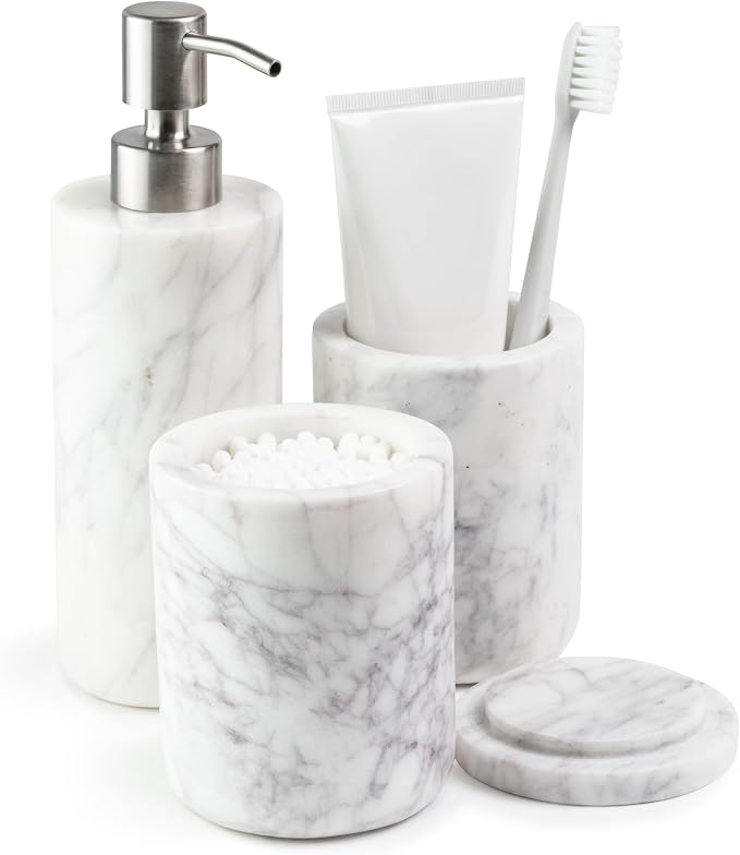 Cork & Mill Marble Bathroom Accessories Set, Complete 3 Piece Set by CorkMill