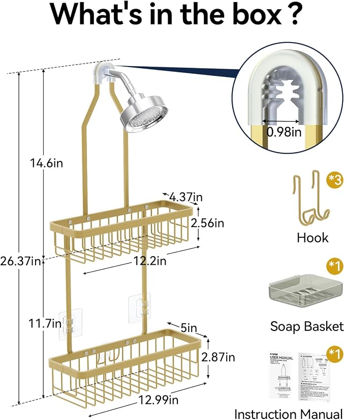 YASONIC Shower Caddy Hanging, Never Rust Shower Organizer Hanging, Aluminum - Image 2