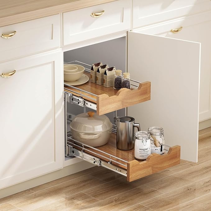 OCG Pull Out Cabinet Organizer 11" W x 21" D, 2 Tier Slide Out Shelf, - Image 2