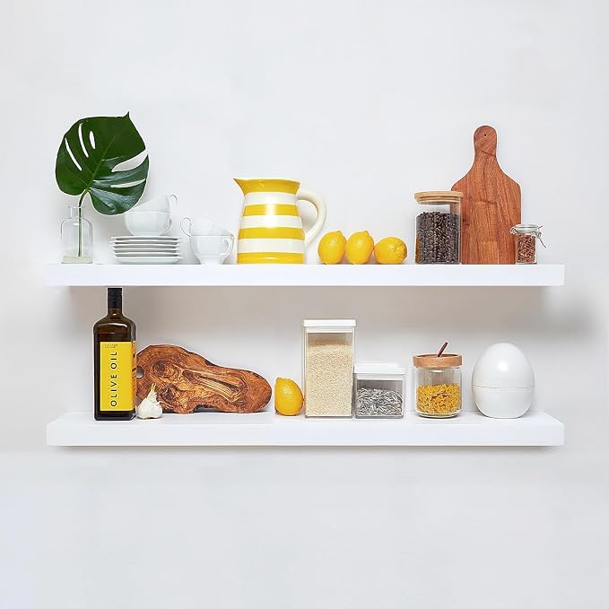 Homeforia White Floating Shelves 42 inch, High End Solid Real Wood 42inch by Homeforia