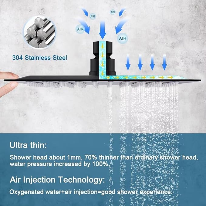 POP SANITARYWARE Matte Black Shower Faucet Set, Bathroom Rainfall Shower System - Image 4