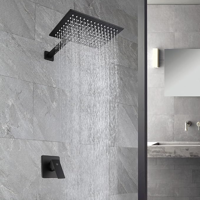 POP SANITARYWARE Matte Black Shower Faucet Set, Bathroom Rainfall Shower System - Image 5