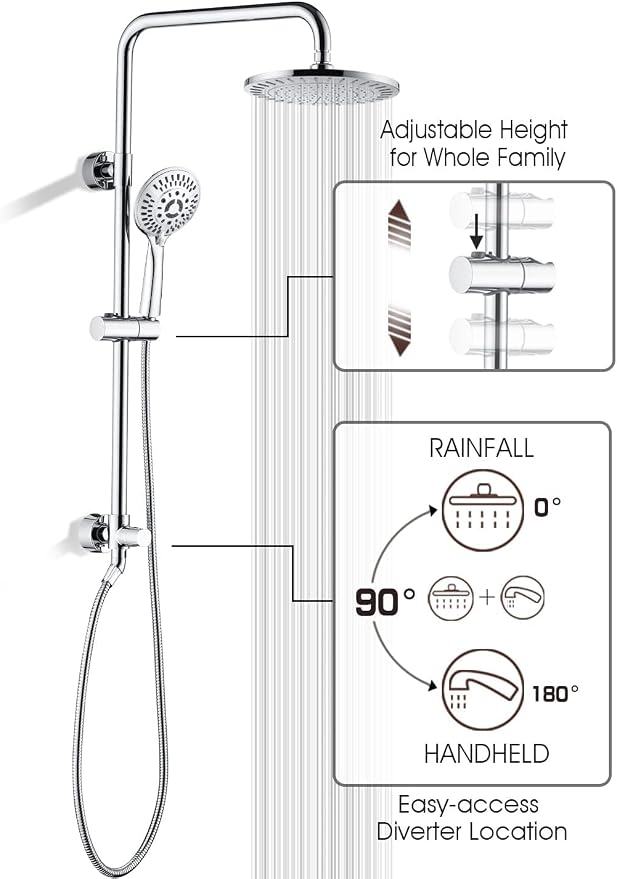 BRIGHT SHOWERS Rain Shower Heads System Including 9 Inch Rainfall Shower Head - Image 8