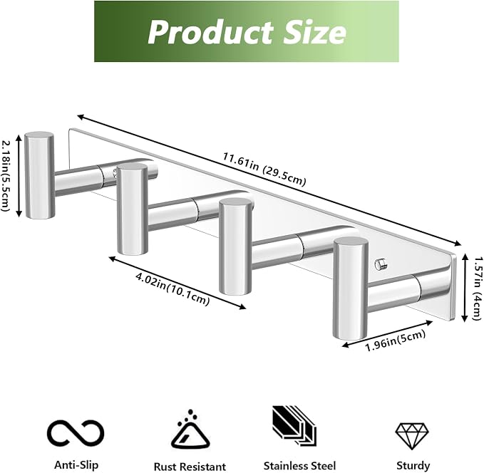 Wall Mounted Coat Rack-4 Hooks, Heavy Duty Stainless Steel Wall Hooks - Image 5