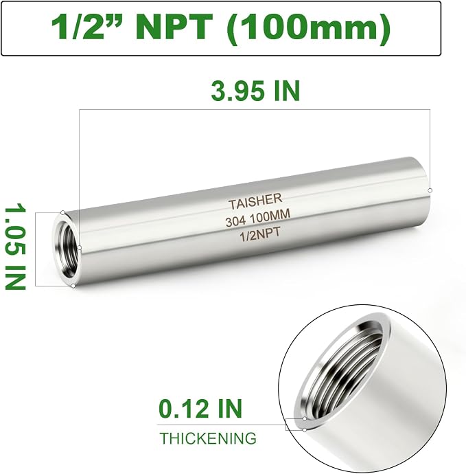 TAISHER 2PCS Stainless Steel Pipe Fittings, 1/2" NPT Female x 1/2" NPT Female - Image 2