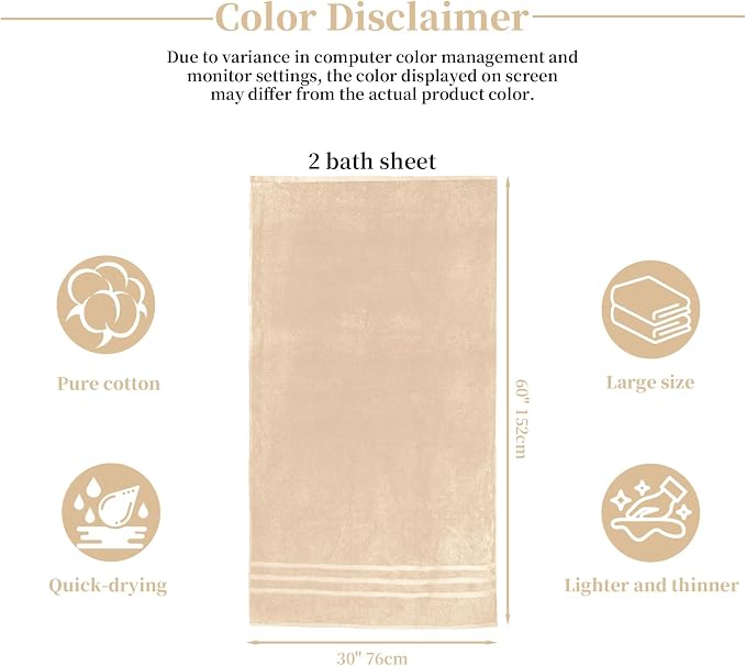 Cotton Bath Towel – Large 30x60 Inches, Thick & Absorbent Towel - Image 7