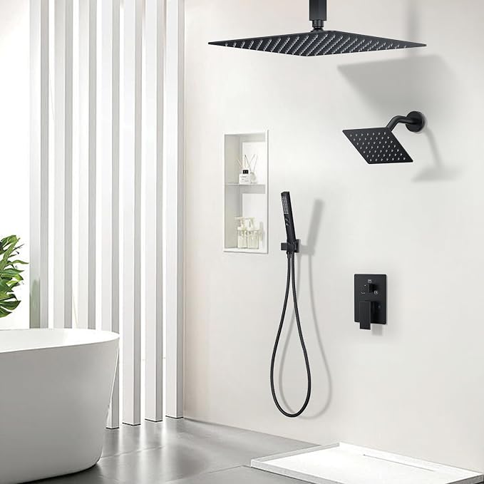 Shower Faucet Set, Ceiling Mount Shower System 12-inch & 6-inch Dual Shower - Image 2