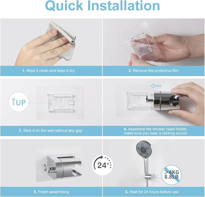 OFFO Shower Head Holder, Strong Adhesive Shower Hooks, 60° Adjustable - Image 6