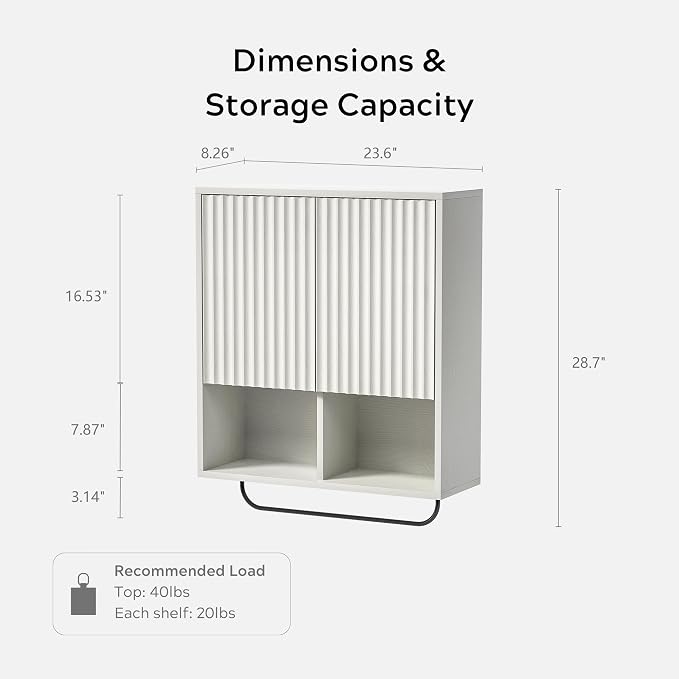Fluted Wall Cabinet Set of 2, Wooden Bathroom Medicine Cabinet Storage - Image 2