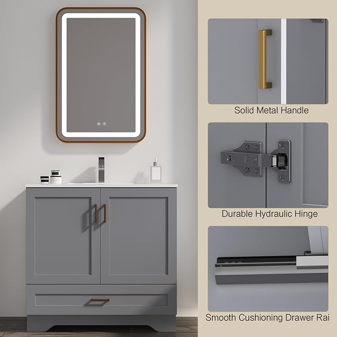 30 inch Bathroom Vanity with Sink, Modern White Vanity - Image 3