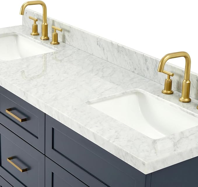 ARIEL Hamlet 67" Midnight Blue Double Vanity, 1.5" Edge Italian Carrara Marble - Image 7