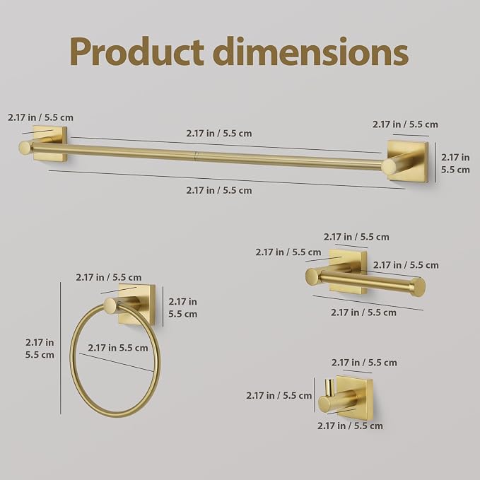 Bathroom Accessories Set Brushed Gold Towel bar Set, 4 Piece Towel Rack Set - Image 2