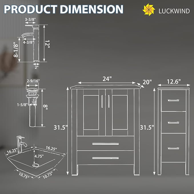 LUCKWIND 48" Bathroom Vanity Sink Combo, 24-inch Main Cabniet - Image 2