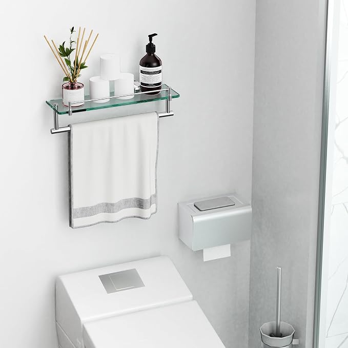 16-Inch Floating Tempered Glass Bathroom Shelf - Image 2