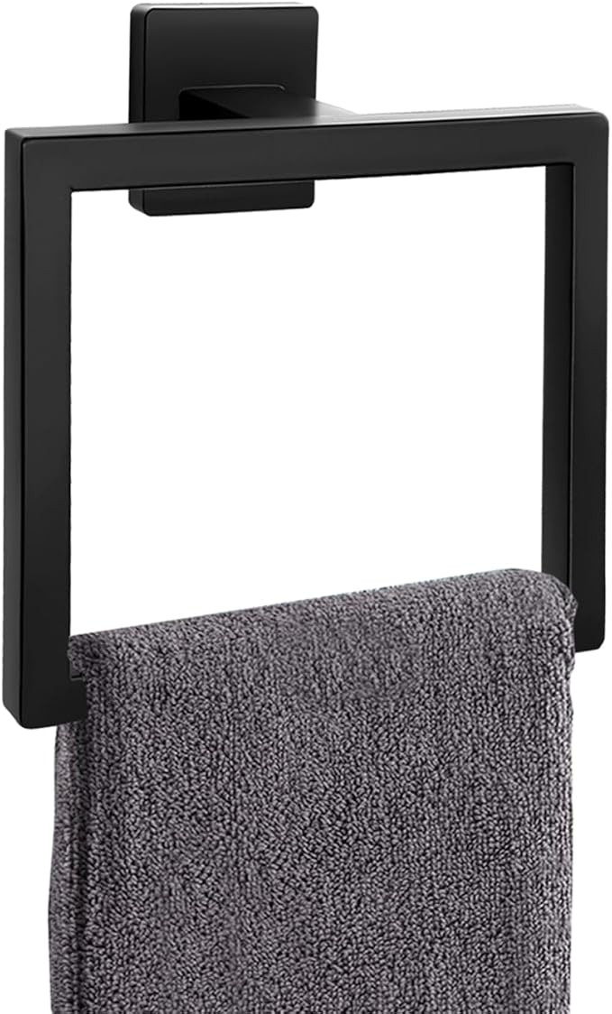 Matte Black Towel Ring, Square Hand Towel Holder, Towel Hanger, Bathroom by Kiakuoow