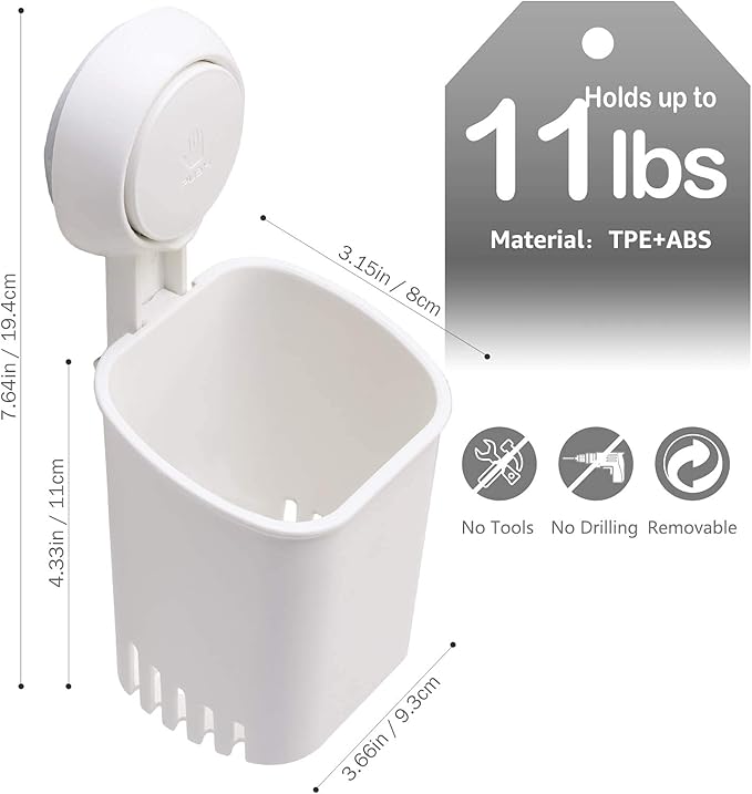 LEVERLOC Powerful Suction Cup Toothbrush Holder, Drill-Free Wall Shower Holder - Image 3